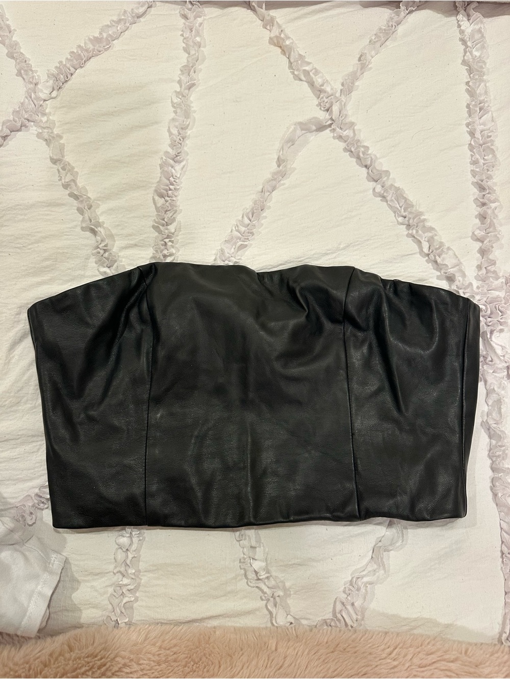 Black Faux Leather Strapless Mini Skirt